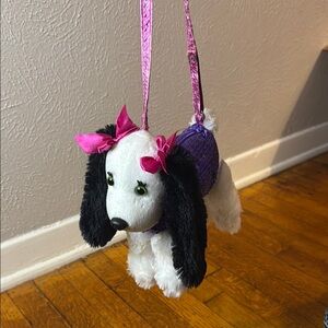 Poochie & Co Plush Dog Purse with Pink and Purple Accents GREEN eyes